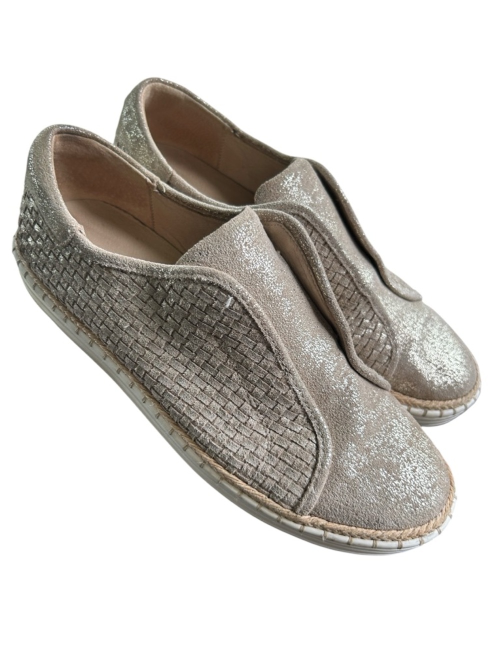 J Slides woven leather gold shimmer espadrille size 10 M Kayla coastal preppy